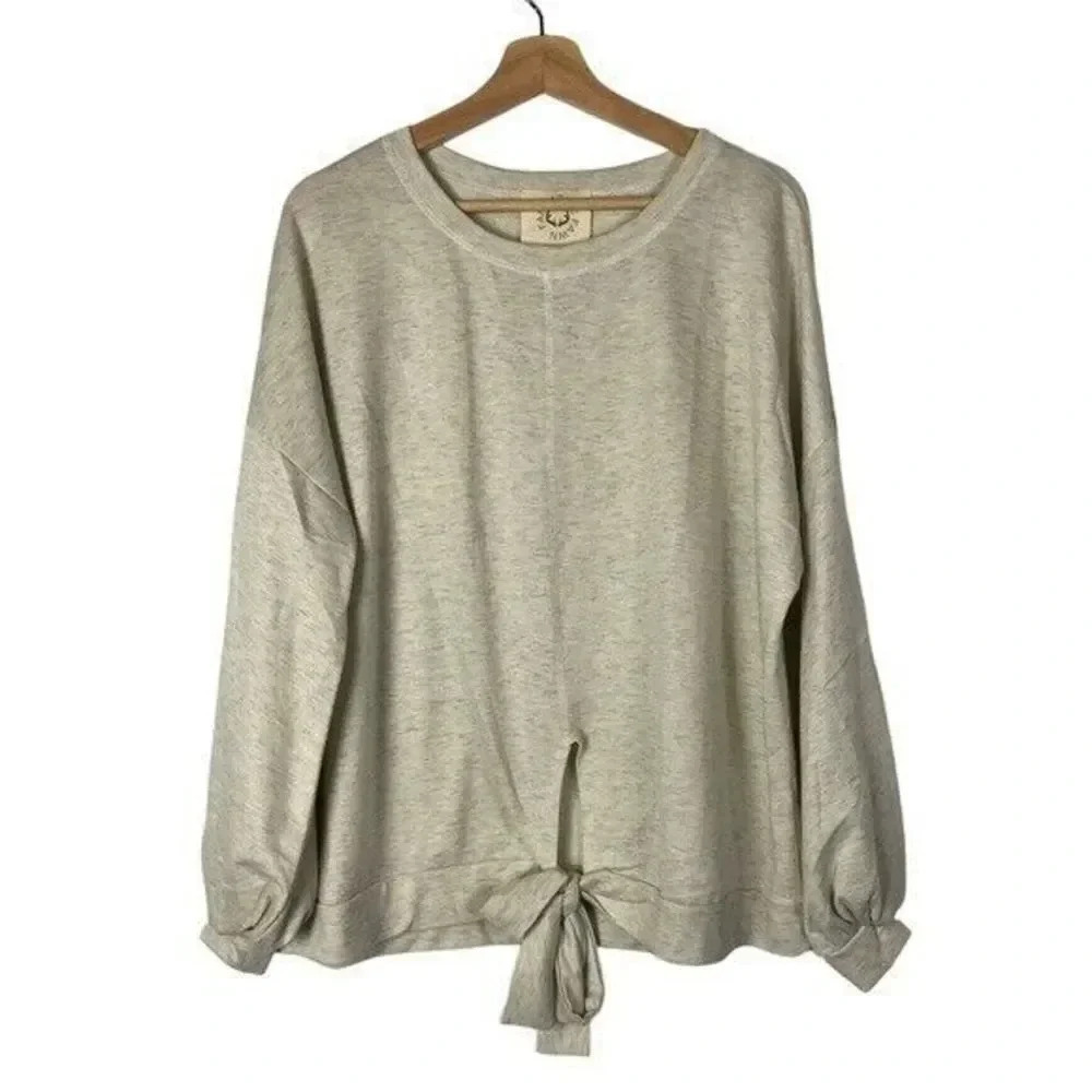 Fantastic Fawn Oatmeal Beige Tie Front Long Sleeve S